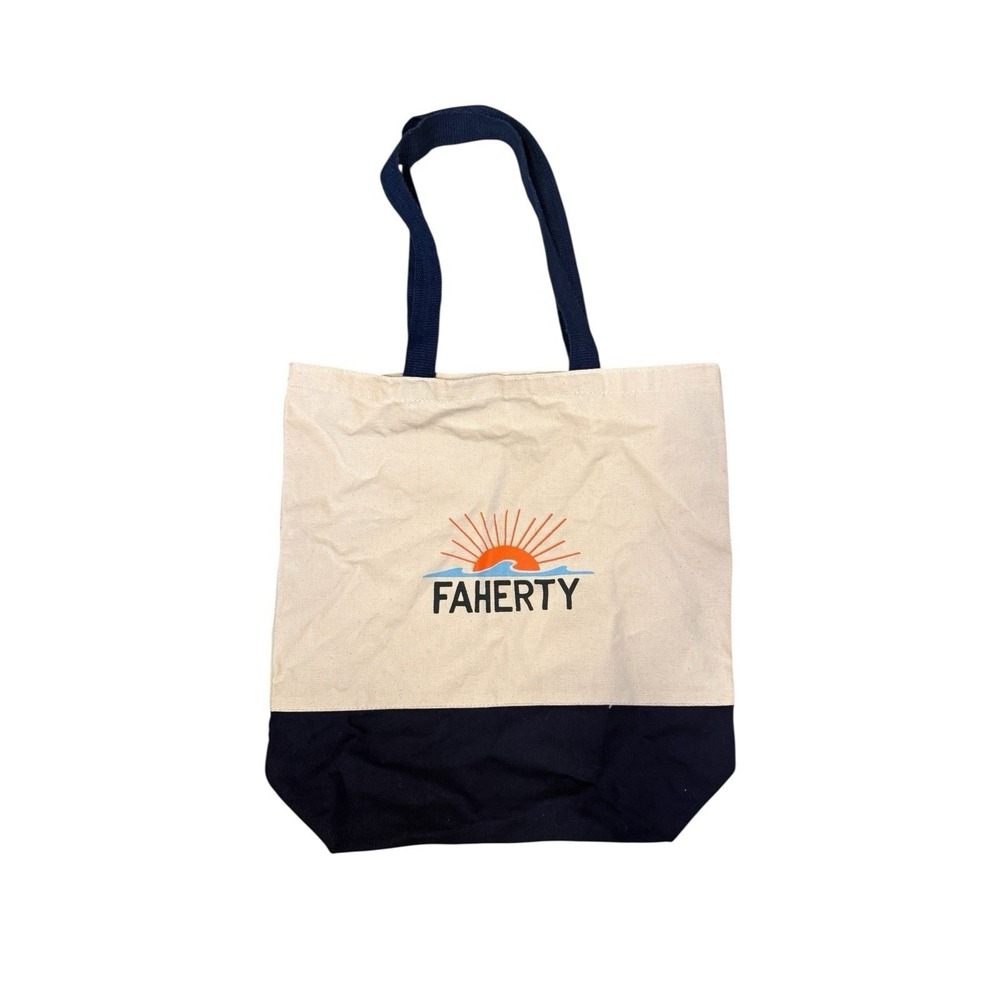 Faherty Tote Shoulder Bag Cotton Canvas Utility Travel Casual Shopping Beach 15"